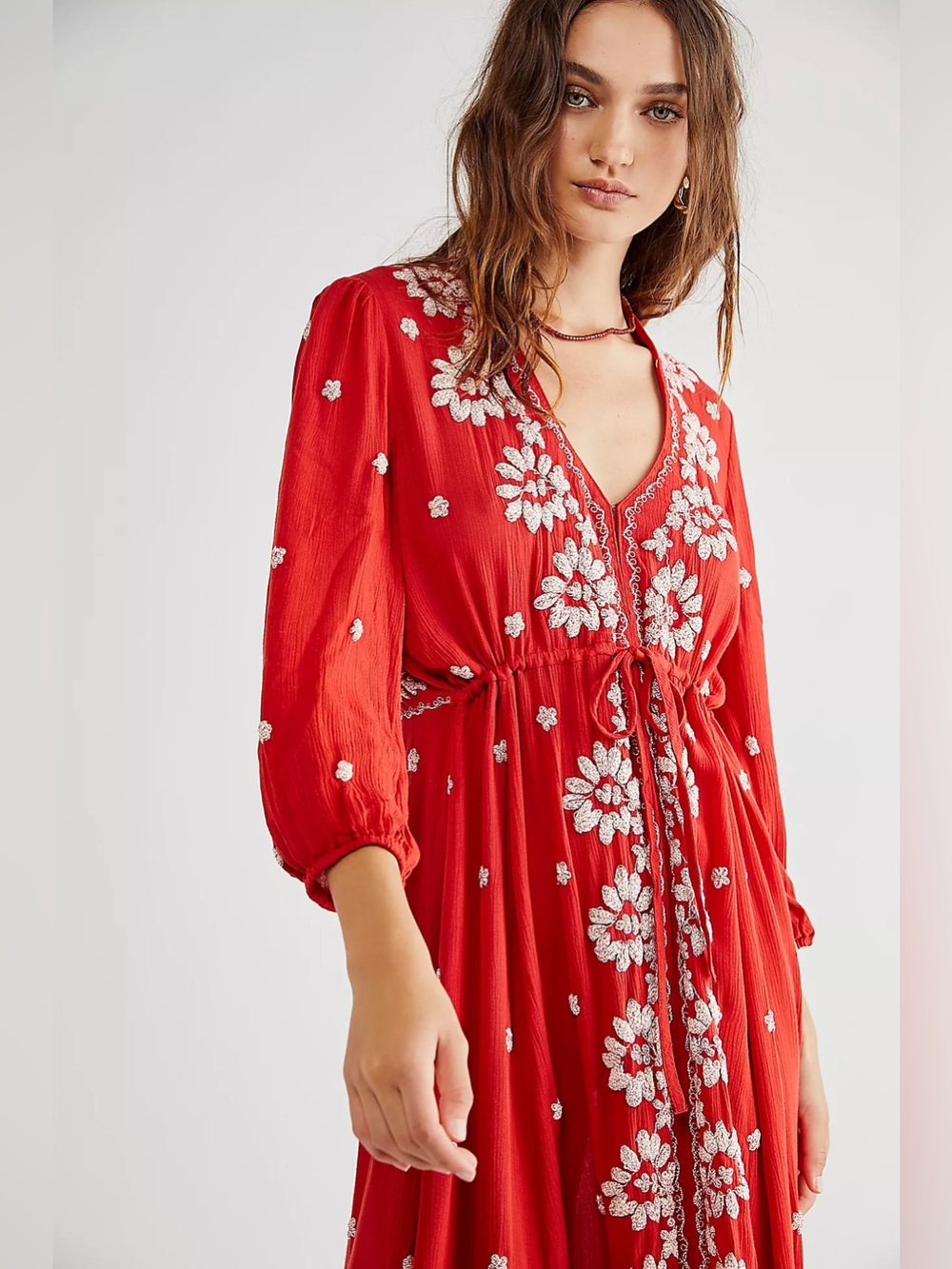Free people Embroidered Fable Midi Dress size medium rock n roll red combo